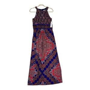 London Size-14‎ Maxi Dress Style Collection Long Jersey Blue Red Paisley